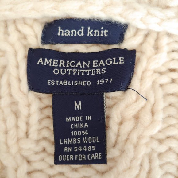 American Eagle hand knit 100% lambs wool hooded cable cardigan sweater/S/cream - Picture 10 of 10